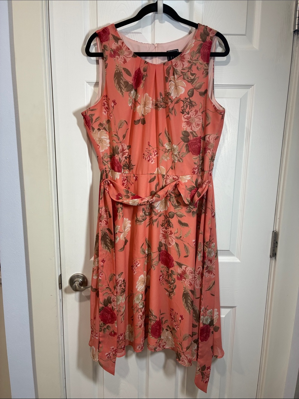 JH Collectibles Coral Floral Sleeveless Midi Dress with Tie Waist